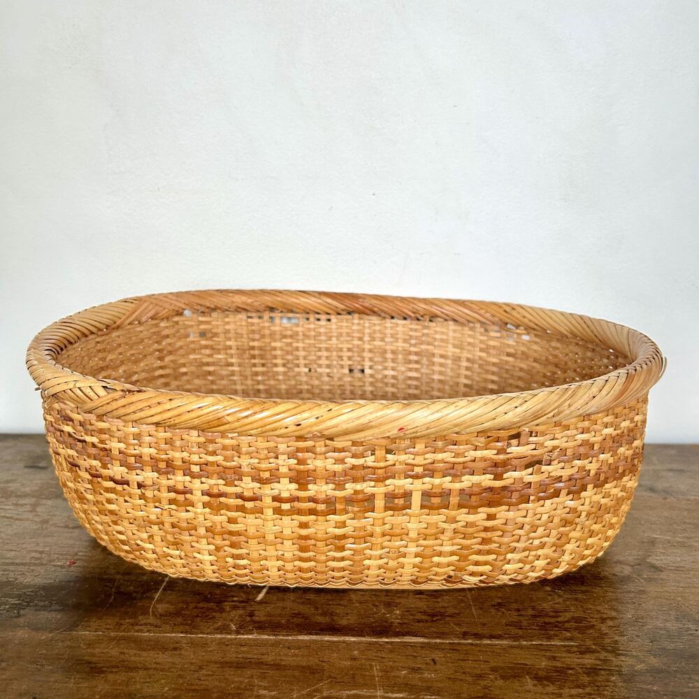 Vintage French Style Basket with Wood Bottom, Rustic Home Decor Storage